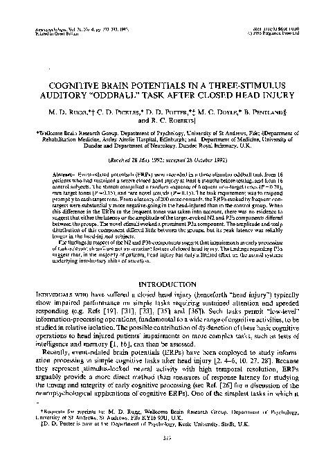 (PDF) Cognitive brain potentials in a three-stimulus auditory
