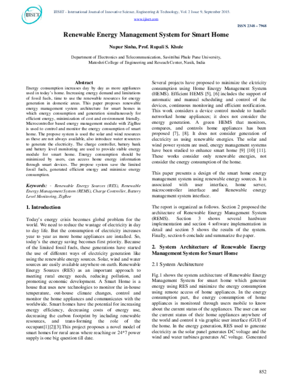 (PDF) Renewable Energy Management System for Smart Home