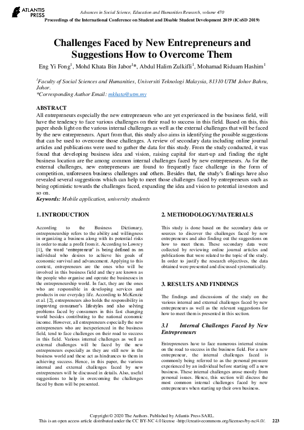 (PDF) Challenges Faced by New Entrepreneurs and Suggestions How to ...