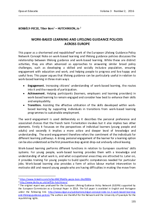 (PDF) Work-based learning and lifelong guidance policies