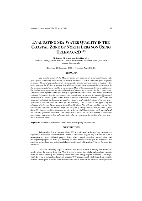 (PDF) Evaluating Sea Water Quality in the Coastal Zone of North Lebanon ...