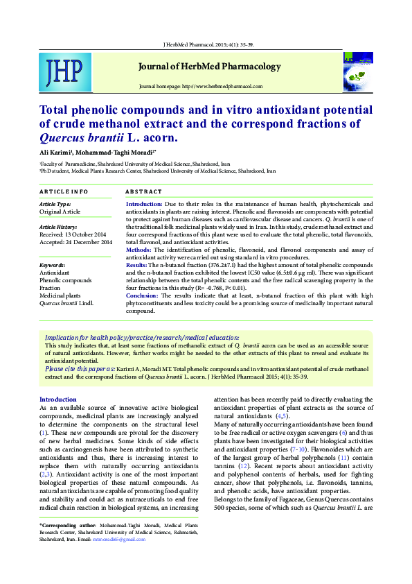 (PDF) Total phenolic compounds and in vitro antioxidant potential of ...