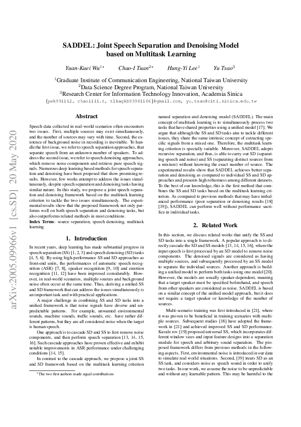 (PDF) SADDEL: Joint Speech Separation and Denoising Model based on ...