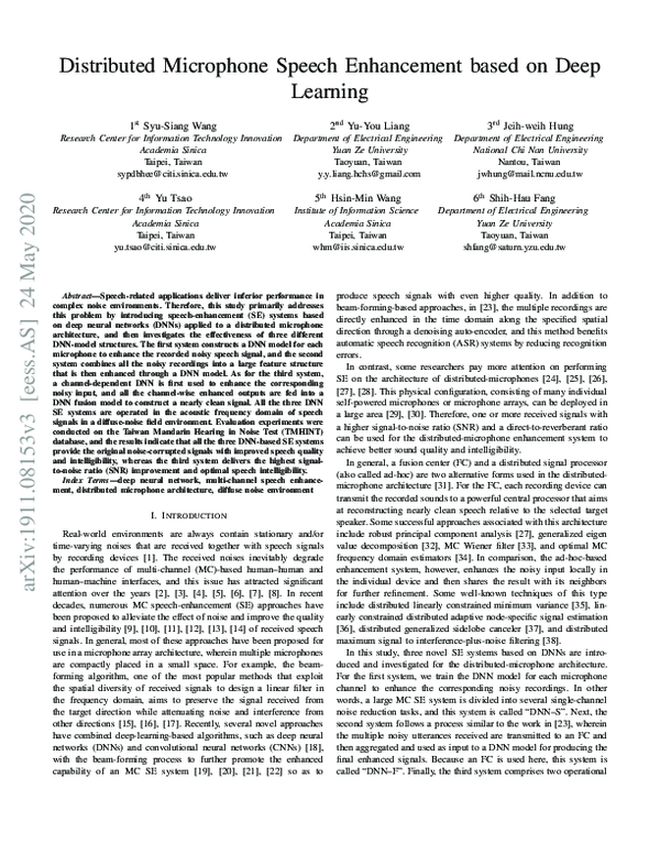 (PDF) N ov 2 01 9 DISTRIBUTED MICROPHONE SPEECH ENHANCEMENT BASED ON ...
