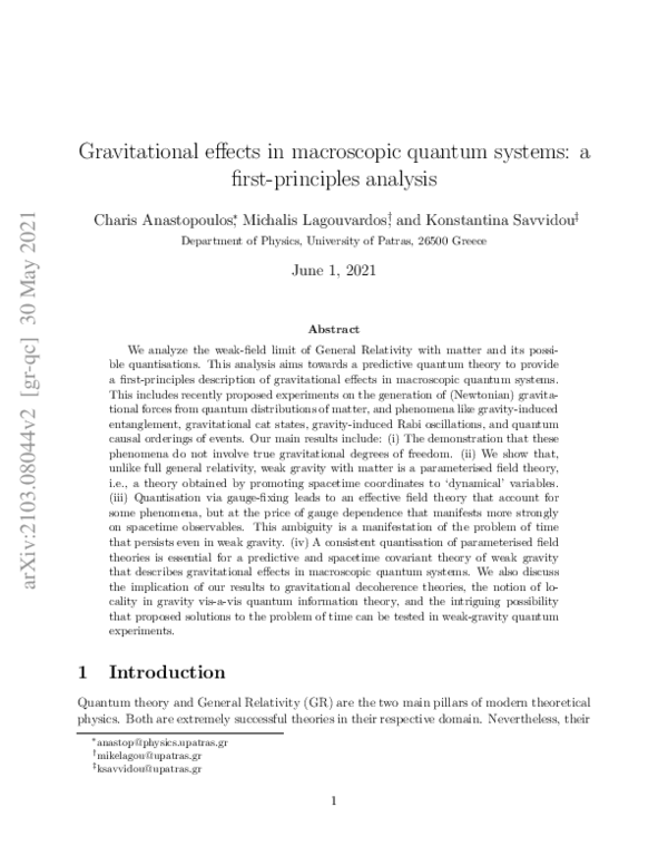 (PDF) Gravitational effects in macroscopic quantum systems: a first ...