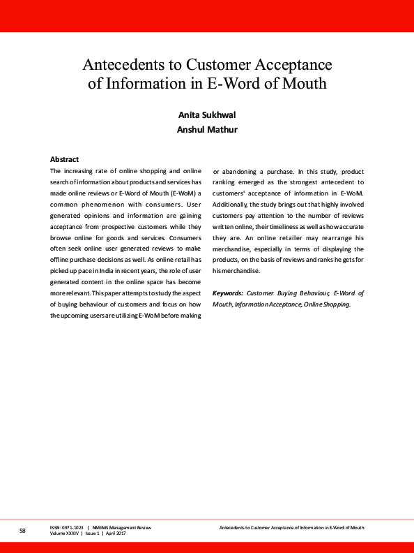 (PDF) Antecedents to Customer Acceptance of Information in E-Word of Mouth
