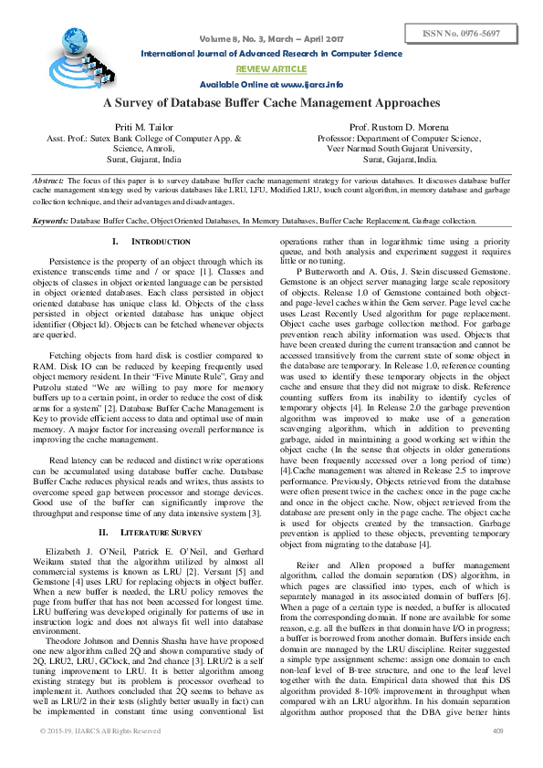 (PDF) A Survey of Database Buffer Cache Management Approaches