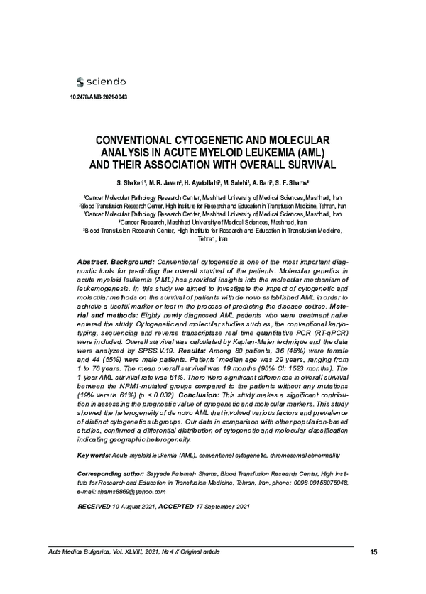 (PDF) Conventional Cytogenetic and Molecular Analysis in Acute Myeloid ...