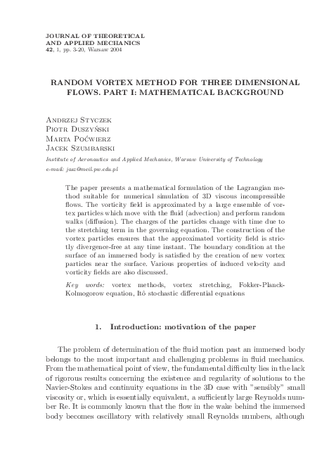(PDF) Random vortex method for three dimensional flows. Part I ...
