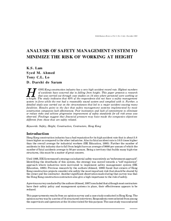 (PDF) Analysis of Safety Management System to Minimize the Risk of ...