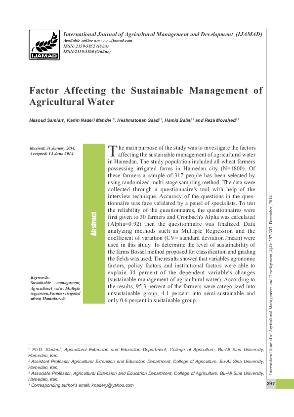 (PDF) Factor Affecting the Sustainable Management of Agricultural Water