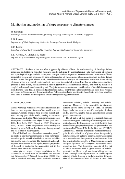 (PDF) Monitoring and modeling of slope response to climate changes