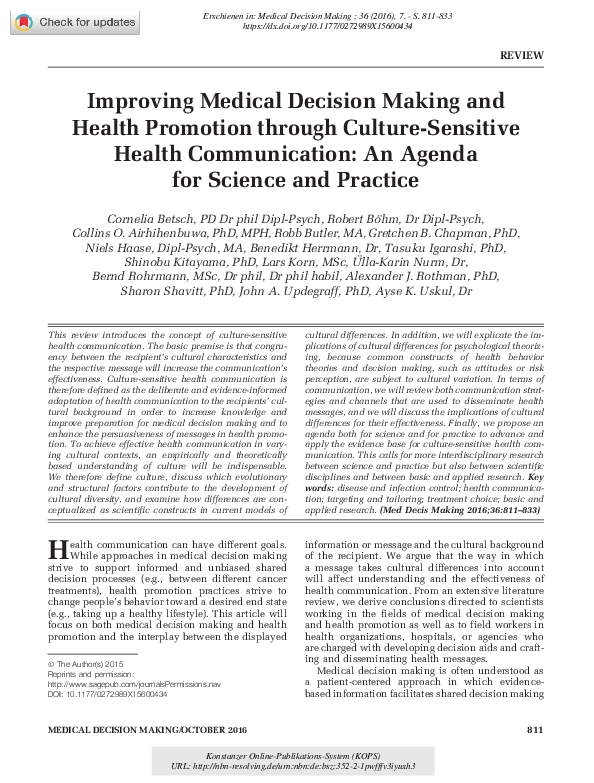 (PDF) Improving Medical Decision Making and Health Promotion through ...