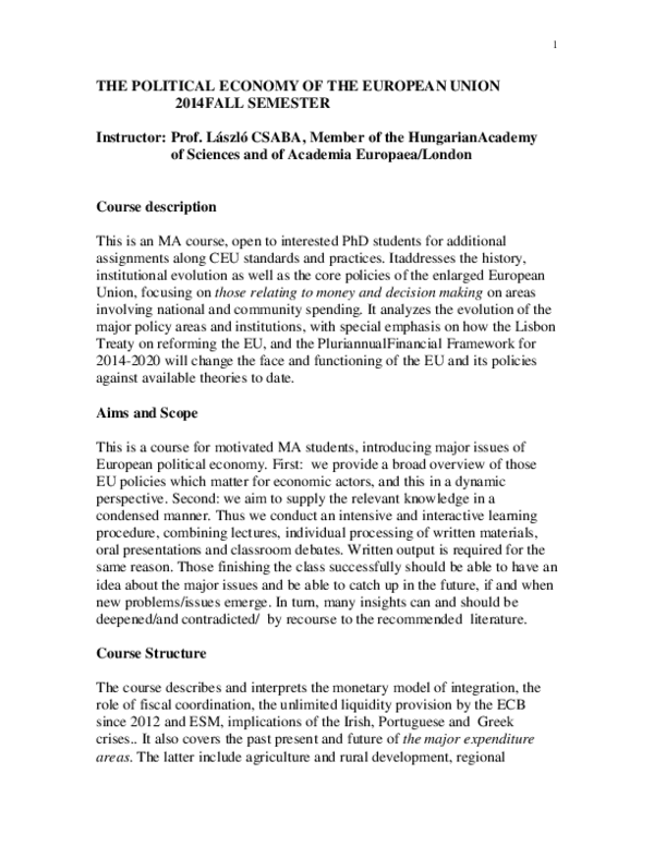 (PDF) The political economy of the European Union
