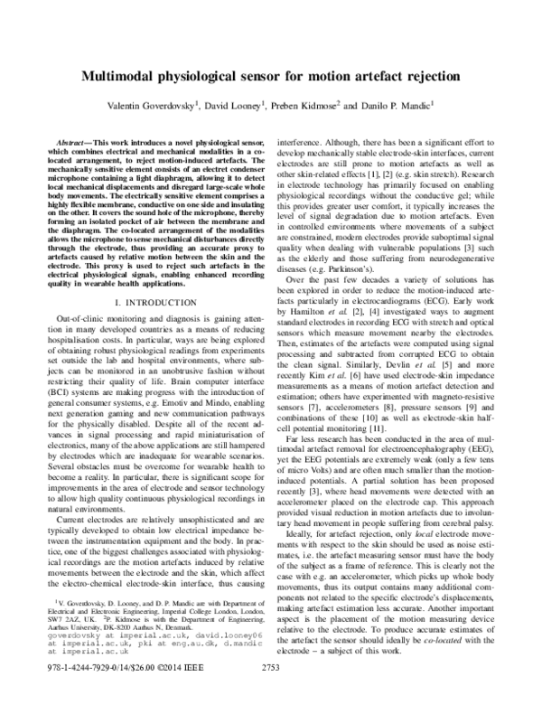 (PDF) Multimodal physiological sensor for motion artefact rejection