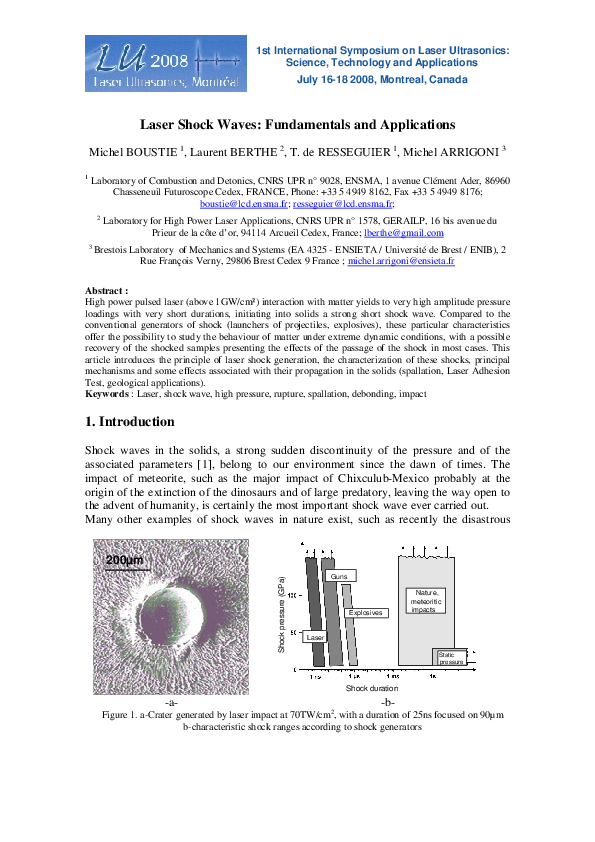 (PDF) Laser Shock Waves : Fundamentals and Applications