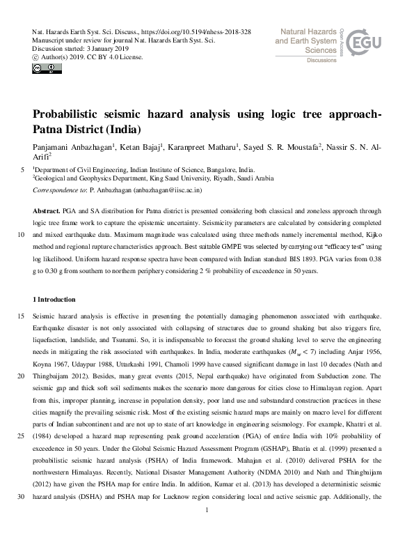 (PDF) Probabilistic seismic hazard analysis using logic tree approach ...