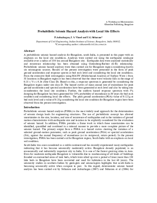 (PDF) Probabilistic Seismic Hazard Analysis With Local Site Effects