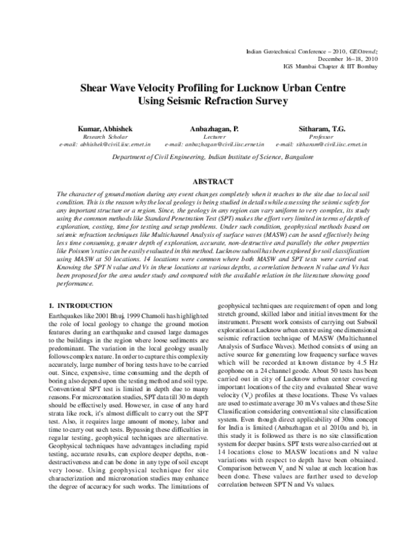 (PDF) Shear Wave Velocity Profiling for Lucknow Urban centre using ...