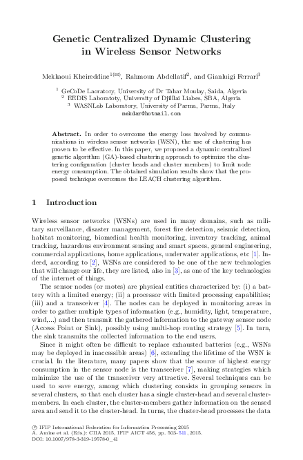 (PDF) Genetic Centralized Dynamic Clustering in Wireless Sensor Networks
