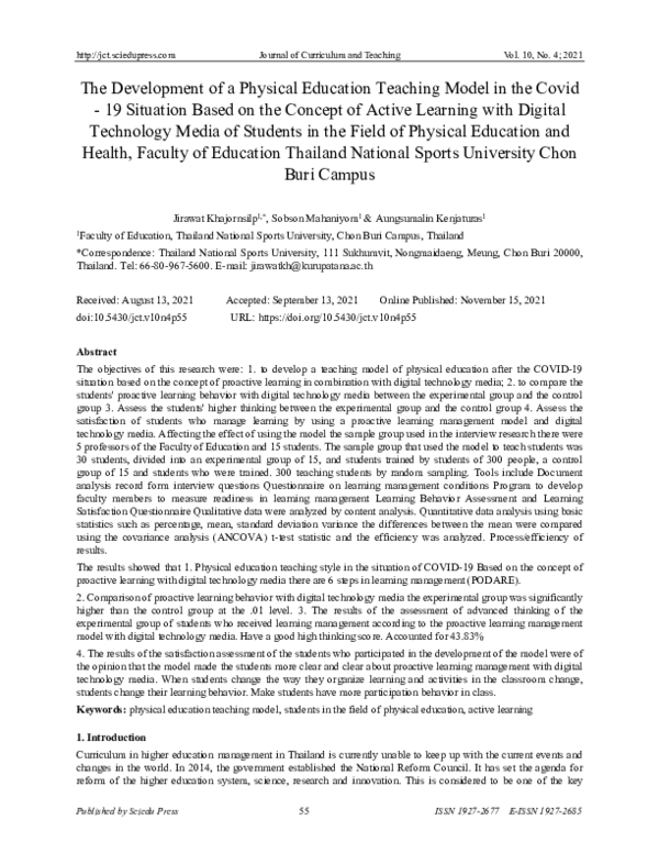 (PDF) The Development of a Physical Education Teaching Model in the ...