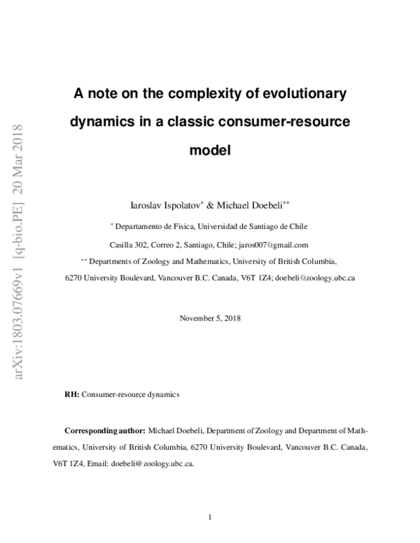 (PDF) A note on the complexity of evolutionary dynamics in a classic ...