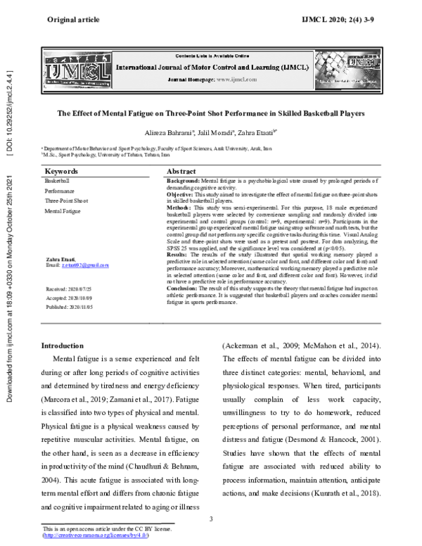 (PDF) The Effect of Mental Fatigue on Three-Point Shot Performance in ...