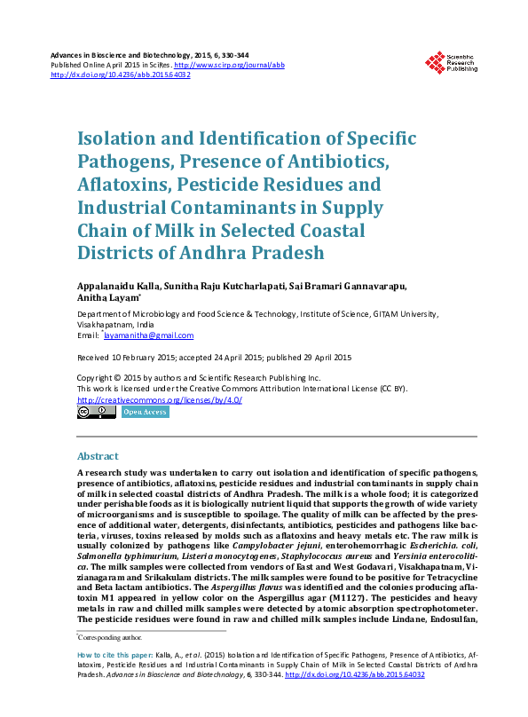 (PDF) Isolation and Identification of Specific Pathogens, Presence of ...