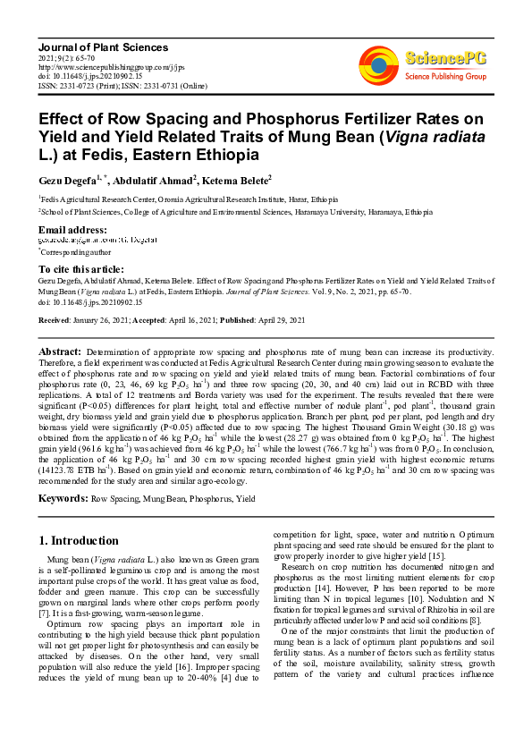 (PDF) Effect of Row Spacing and Phosphorus Fertilizer Rates on Yield ...