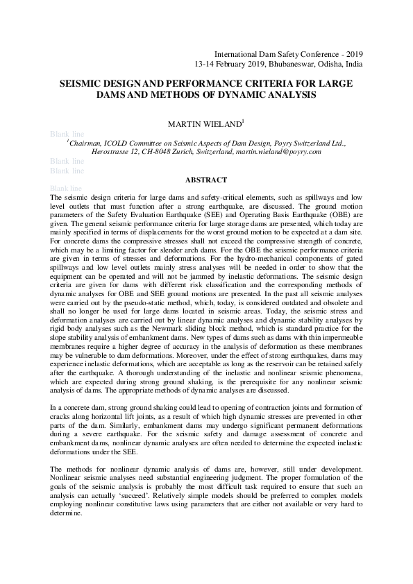 (PDF) Seismic Design and Performance Criteria for Large Dams and ...