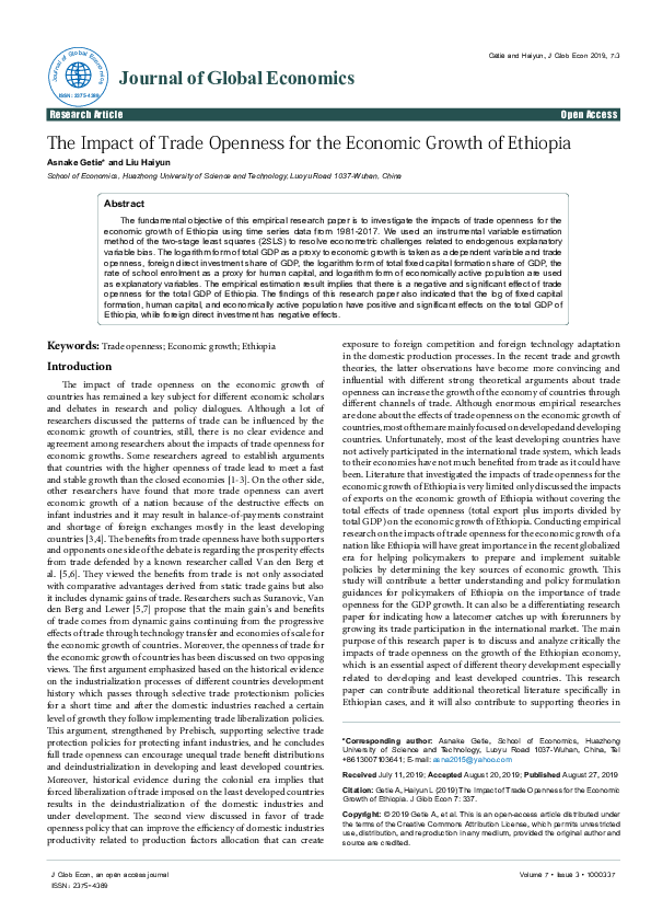 (PDF) The impact of trade openness for the economic growth of ethiopia