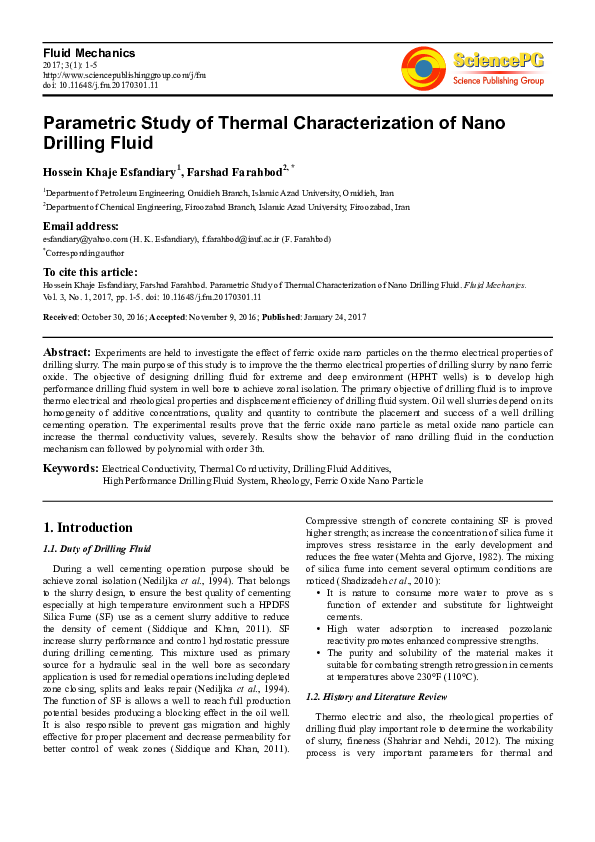 (PDF) Parametric Study of Thermal Characterization of Nano Drilling Fluid
