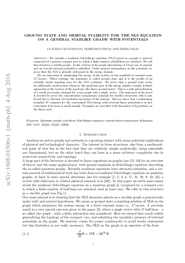 (PDF) Ground state and orbital stability for the NLS equation on a ...