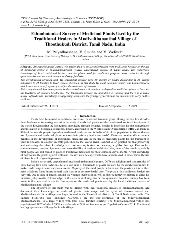 (PDF) Ethnobotanical Survey of Medicinal Plants Used by the Traditional ...