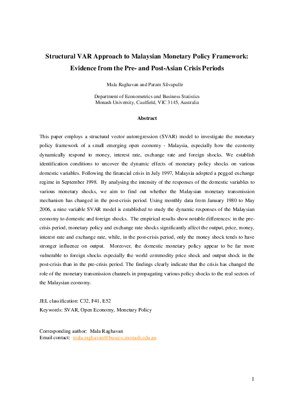 (PDF) Structural VAR Approach to Malaysian Monetary Policy Framework ...