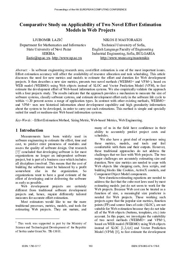 (PDF) Comparative study on applicability of two novel effort estimation ...