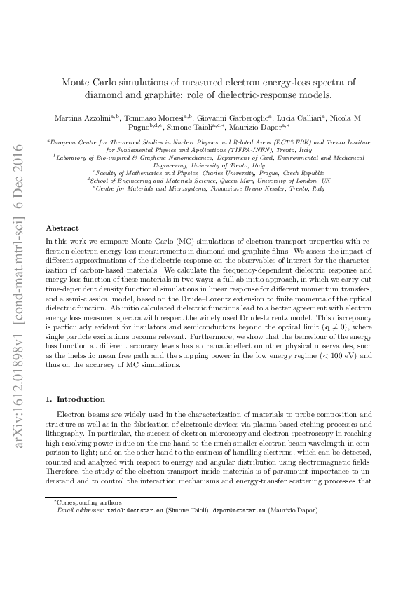 (PDF) Monte Carlo simulations of measured electron energy-loss spectra ...