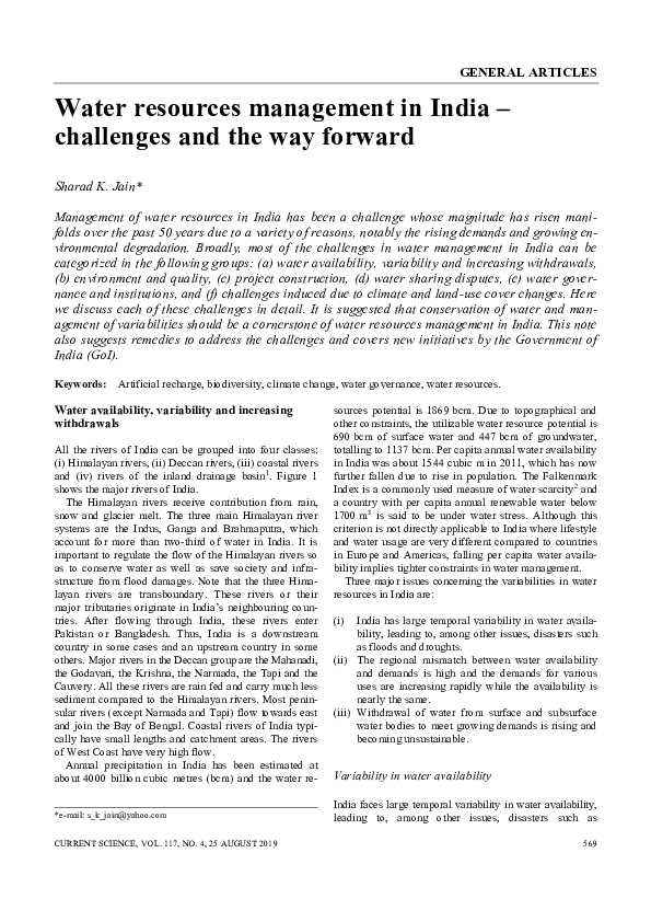 (PDF) Water Resources Management in India–Challenges and the Way Forward