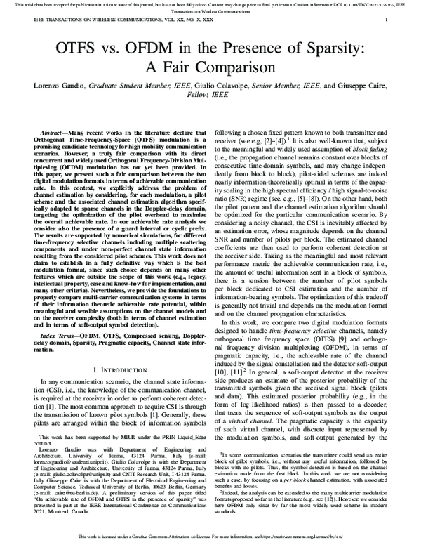 (PDF) OTFS vs. OFDM in the Presence of Sparsity: A Fair Comparison