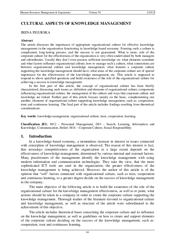 (PDF) Cultural Aspects of Knowledge Management