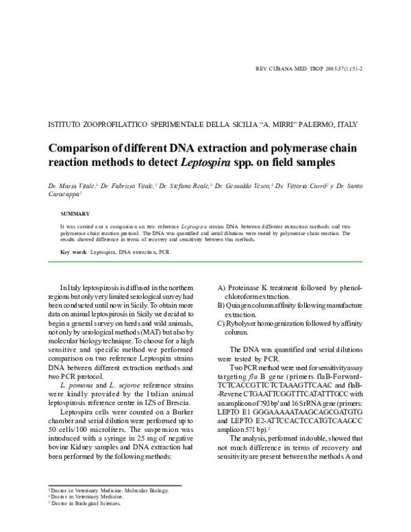 (PDF) Comparison of different DNA extraction and polymerase chain ...