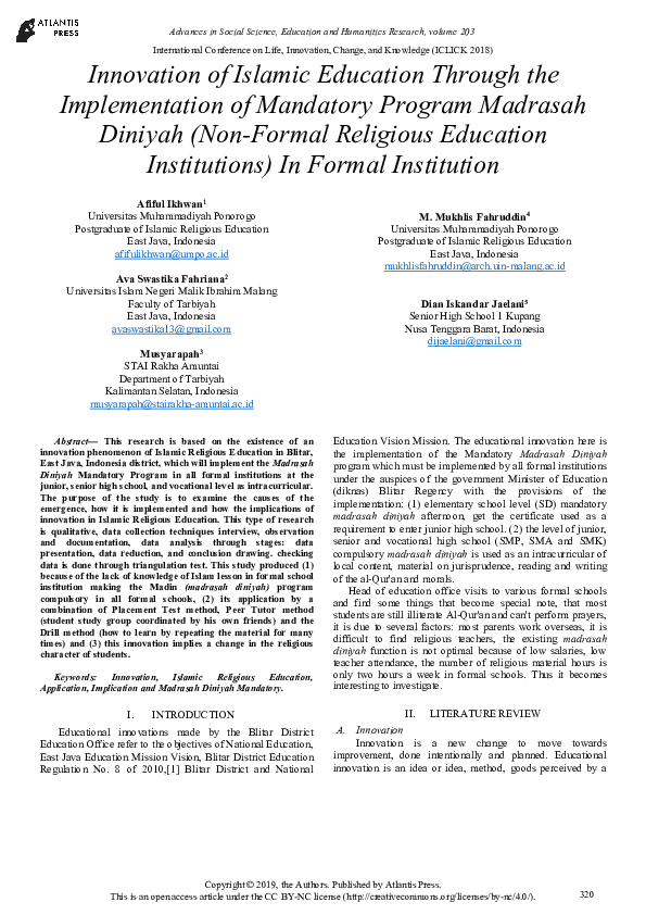 (PDF) Innovation of Islamic Education Through the Implementation of ...