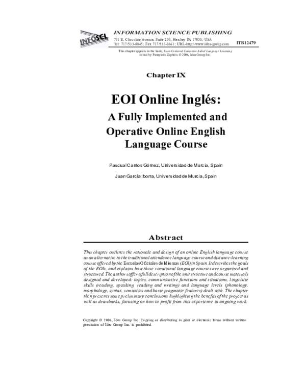 (PDF) EOI Online Ingles: A Fully Implemented and Operative Online ...