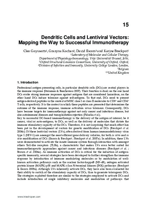 (PDF) 15 Dendritic Cells and Lentiviral Vectors : Mapping the Way to ...