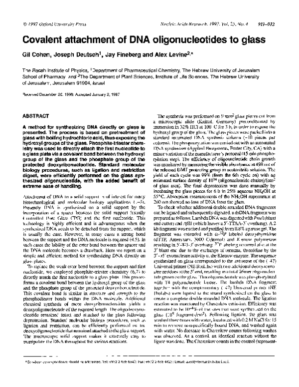 (PDF) Covalent attachment of DNA oligonucleotides to glass