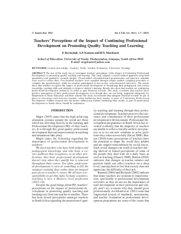 (PDF) Teachers’ Perceptions of the Impact of Continuing Professional