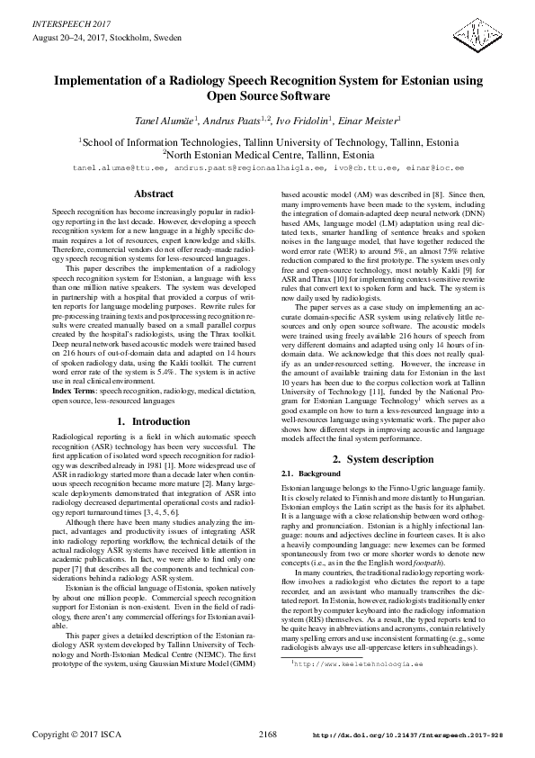 (PDF) Implementation of a Radiology Speech Recognition System for ...