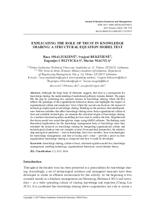 (PDF) Explicating the Role of Trust in Knowledge Sharing: A Structural ...