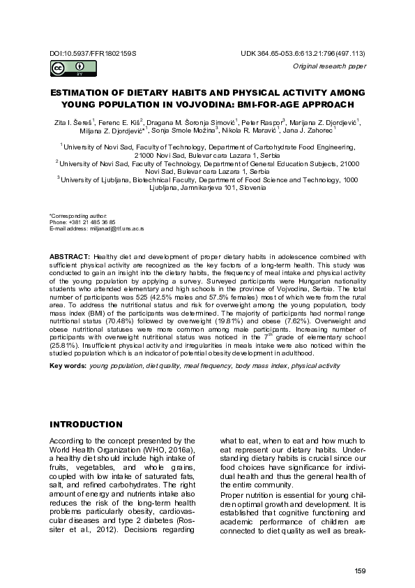 (PDF) Estimation of dietary habits and physical activity among young ...