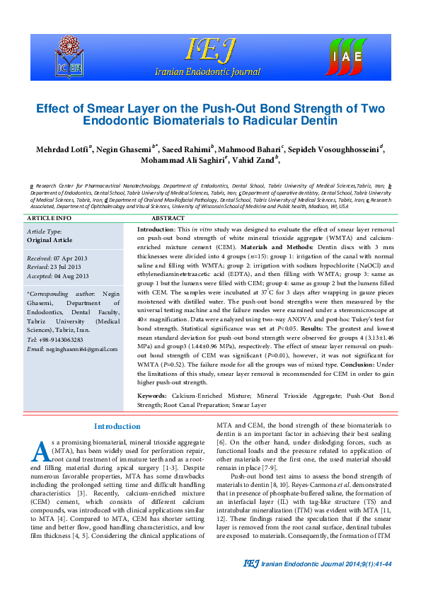 (PDF) The effect of smear layer on the push-out bond strength of root ...